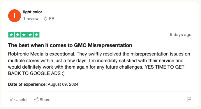 Robtronic Media Trustpilot Review Merchant Center Fix 2