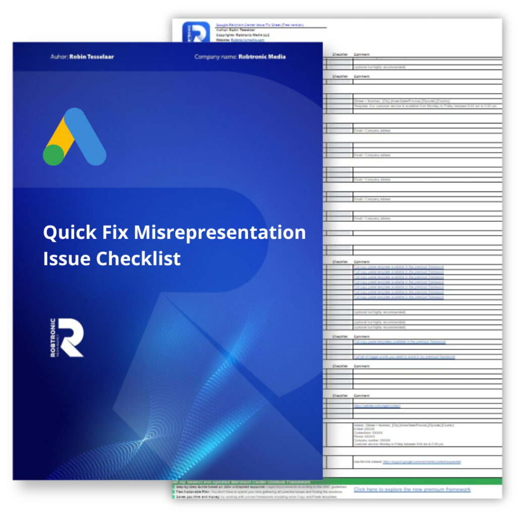 Quick Fix Misrepresentation Issue Checklist