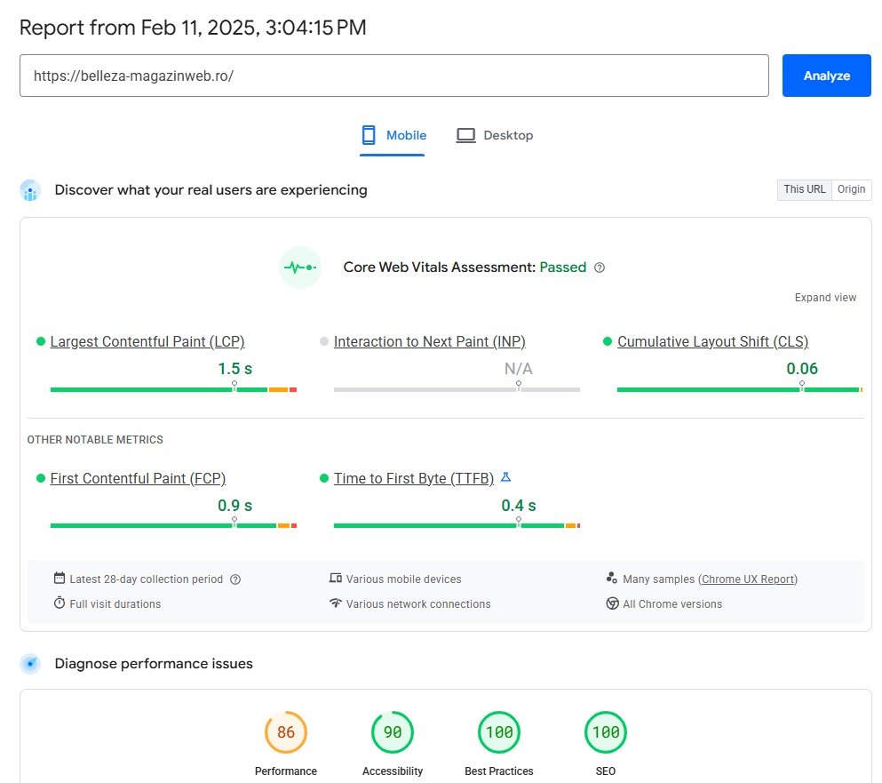 Website Speed Score optimisation Google pagespeed