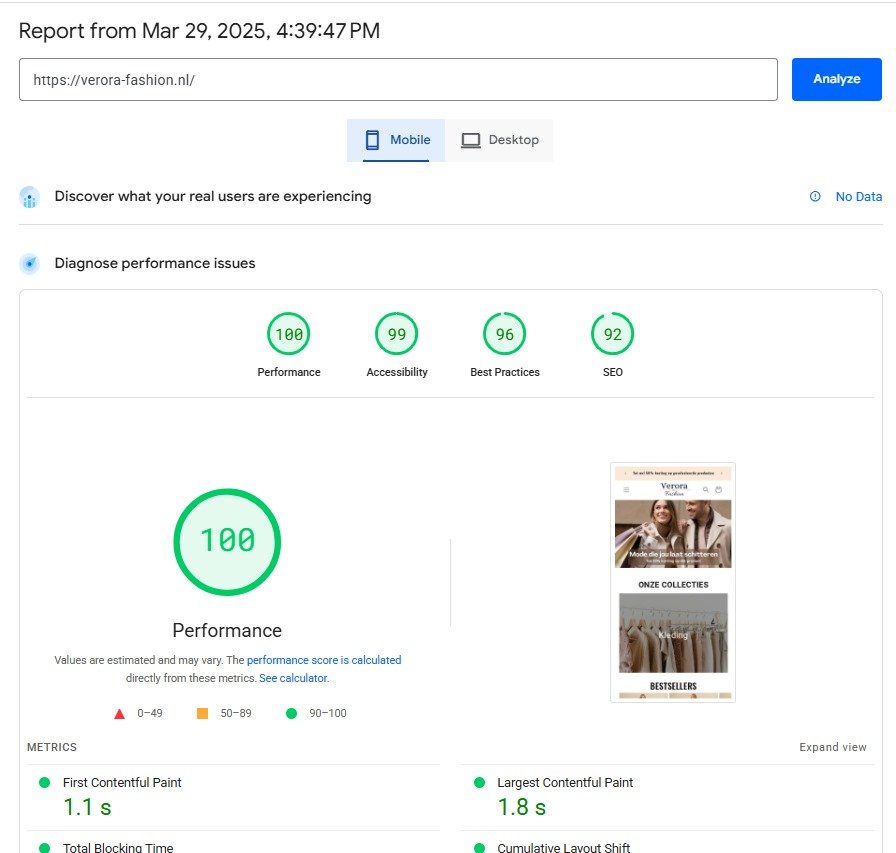 Website Speed Score optimisation Google pagespeed