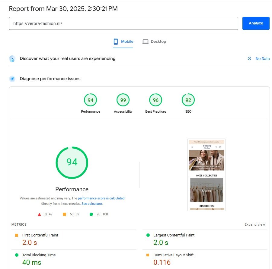 Website Speed Score optimisation Google pagespeed