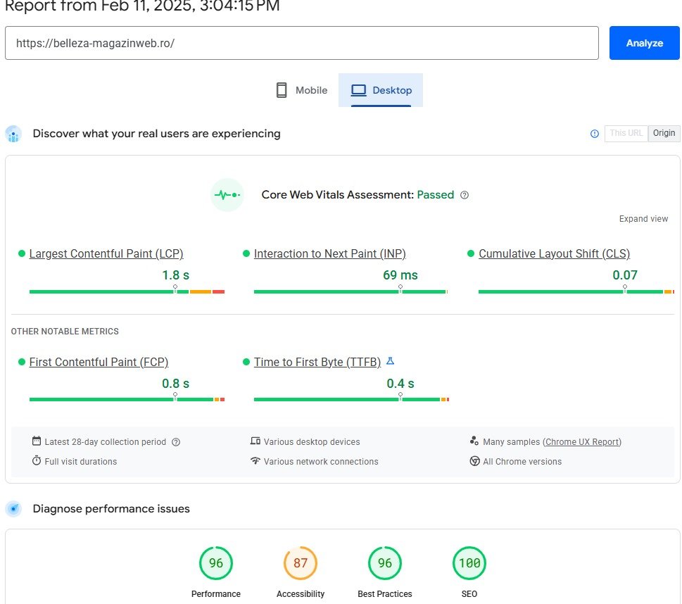 Website Speed Score optimisation Google pagespeed
