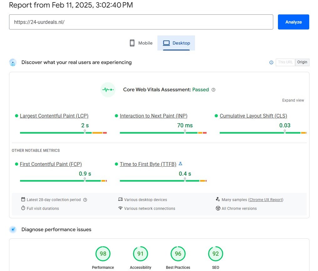 Website Speed Score optimisation Google pagespeed