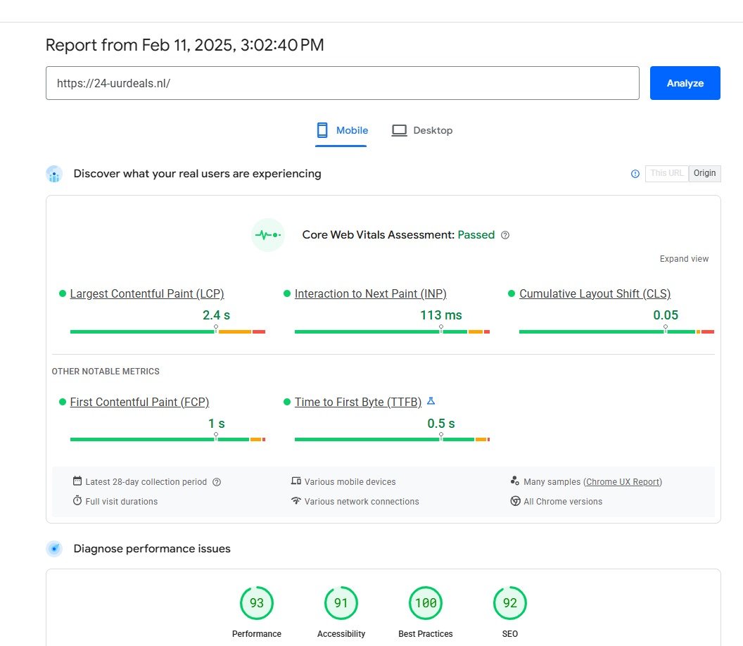 Website Speed Score optimisation Google pagespeed