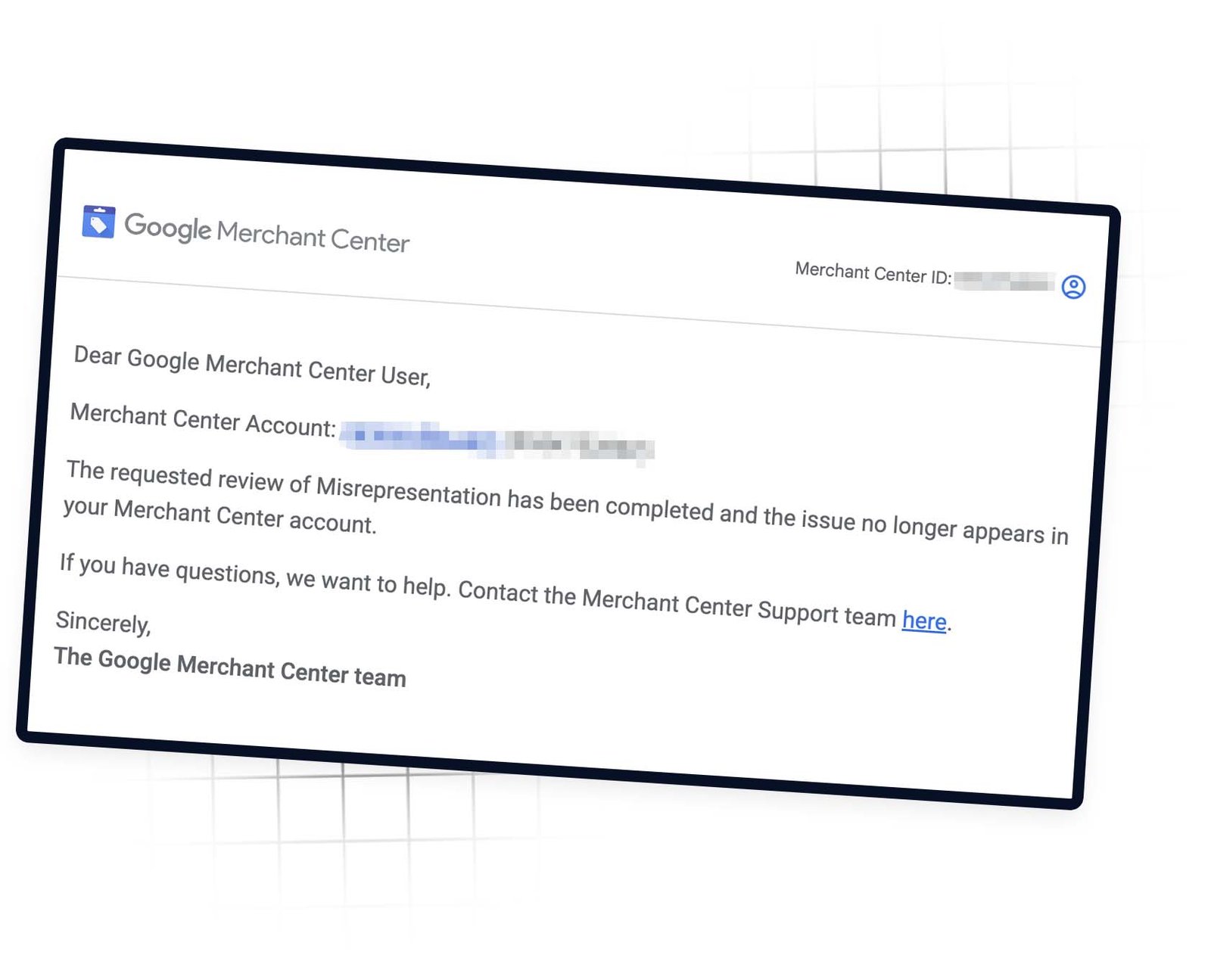 Google Merchant Center Misrepresentation message